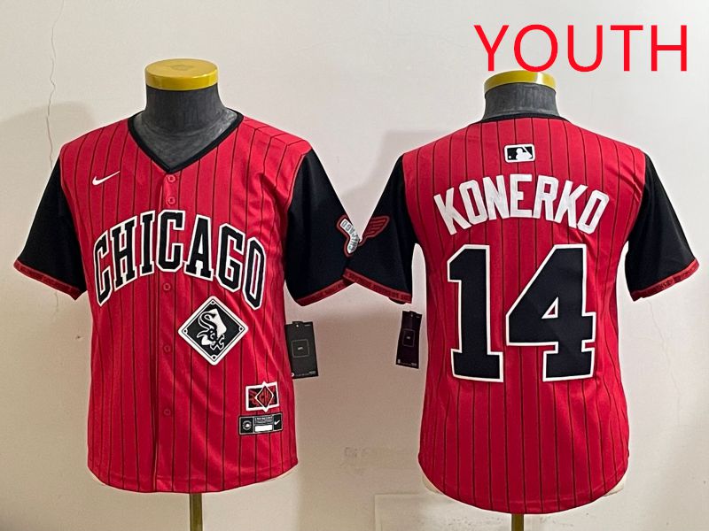 Youth 2025 Chicago White Sox #14 Konerko Red Stripe Joint Name Nike MLB Jersey style 14